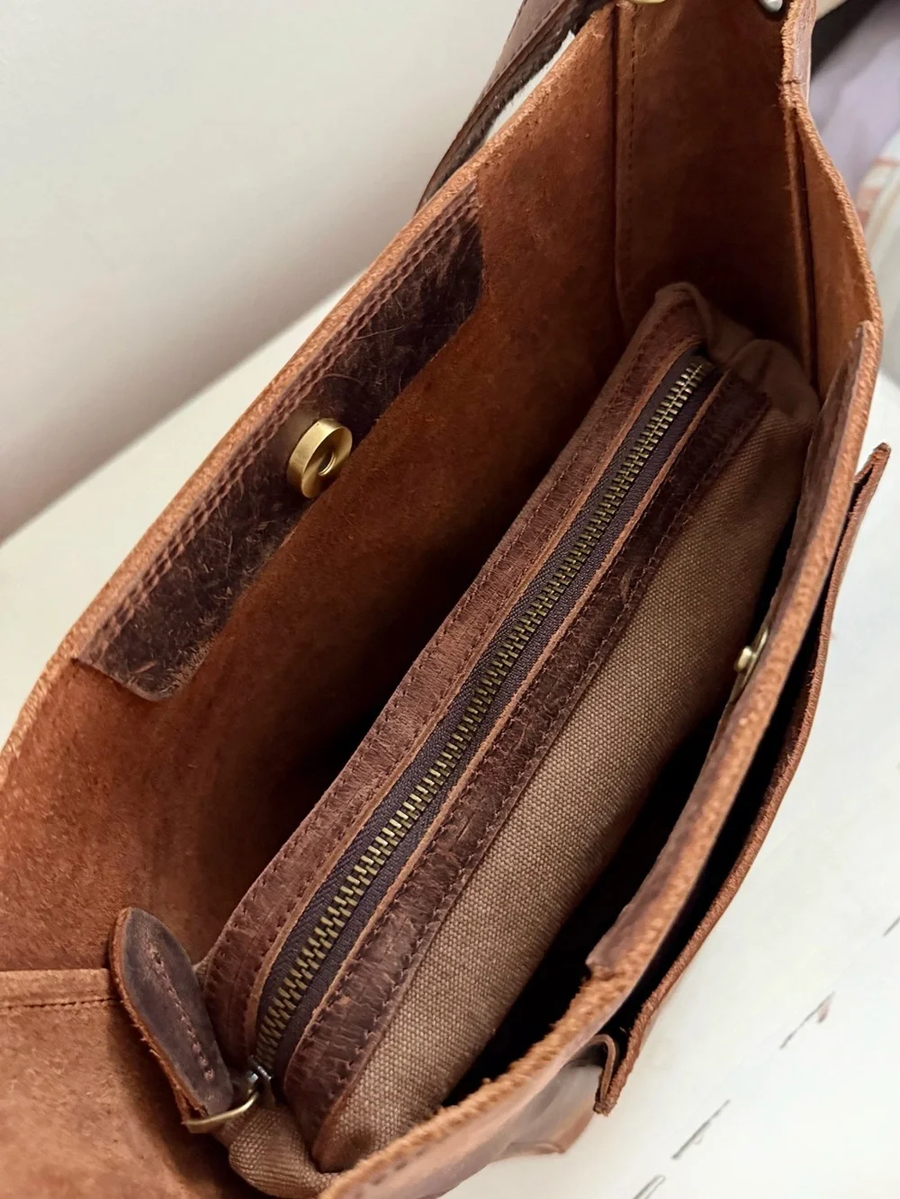 Brown Leather Bucket Shoulder Bag